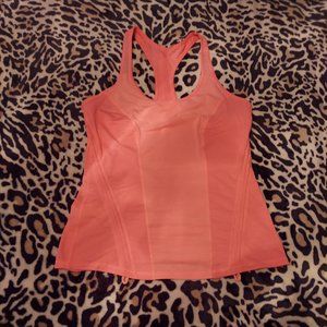 Size M Zella Cool Coral Racerback Sports Tank Top Front Rouching Drawstrings